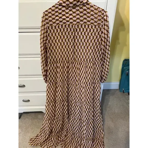 Zara Geometric Print Maxi Dress Sheer Long Sleeve Size Medium Indie Boho Twee - Picture 7 of 9
